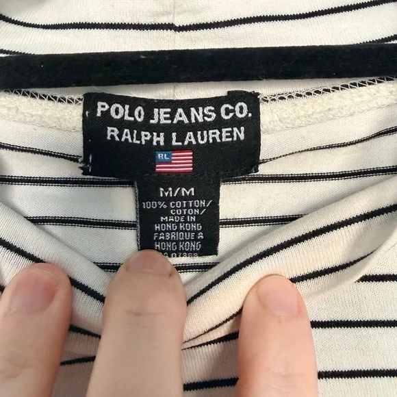 Vintage Polo Ralph Lauren Navy Striped Long Sleeve Tee - Picture 3 of 5